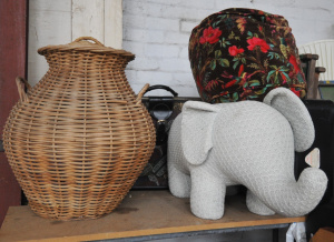 Lot 83 - Lot of Mixed Items incl 2 x Vintage Suitcases, Plush Elephant Ottoman,