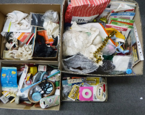 Lot 89 - 3 x Boxes of assorted knitting & sewing related items incl vintage