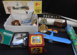 Lot 90 - Box lot of Toys, incl Vintage wind-up Jack-in-the-Box, Model Planes, Co