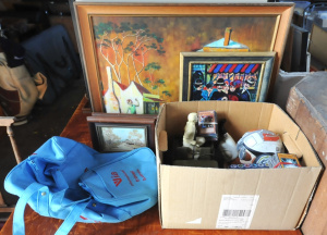 Lot 103 - Box Lot incl Friction Driven Toy Army Jeep, Yu-Gi-Oh! Cards, Avon Perf