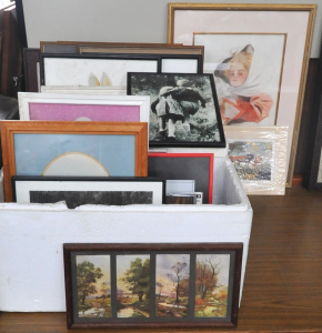 Lot 105 - 2 x Boxes + Vintage & Modern Paintings, Prints & Frames - Vict