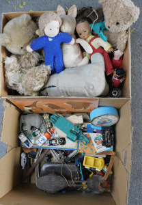 Lot 110 - 2 x x Boxes vintage toys incl plush animals, Teddy Bears, Dolls, Dieca