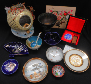 Lot 116 - Box lot Ceramic & Metalware Oriental items, incl Crab-pot Lamp Bas