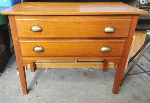 Lot 121 - Vintage Light Stained Oak Two Drawer Chest w Clam Shell Handles - Appr