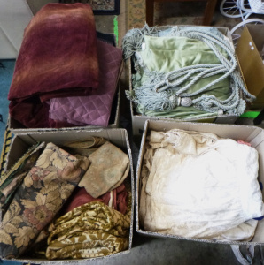 Lot 122 - 4 x Boxes of Vintage Curtains, Bed Covers & Fabric incl velvet - s