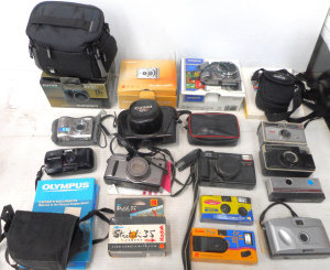 Lot 126 - 2 x Boxes of Cameras & Accessories, incl Fuji, Olympus, Canon, Ric