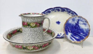 Lot 136 - Group lot of Vintage China incl Flow Blue Wedgwood & Co Meat platt