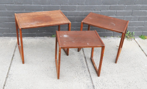 Lot 137 - Set of 3 MCM Teak Nesting tables - Largest is Approx 48cm H