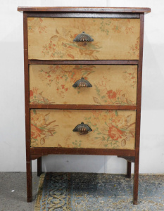 Lot 141 - Vintage Blouse wooden 3 drawer chest - typical floral fabric covered d