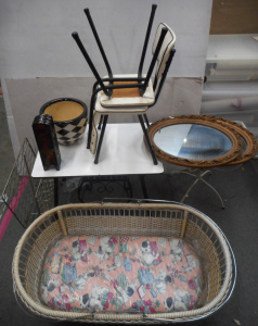 Lot 145 - Group lot Furniture items, incl Kids Table & Chairs, Magazine Rack