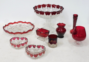 Lot 156 - Group lot of vintage Ruby Glass incl Ruby Flash cut crystal engraved M