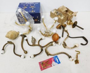 Lot 165 - Group lot Vintage & Modern Door Hardware & Coat Hooks incl Bra