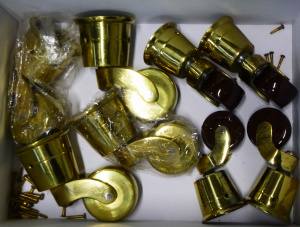 Lot 167 - 2 x Sets of 4 As New Polished Brass Castors - incl 1 x Set with Brown