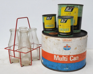 Lot 169 - Group lot - Vintage Oil Cans & Milk Bottles - R&T Grease Tins,