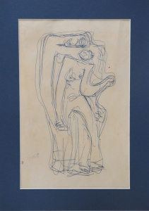 Lot 199 - Teisutis Zikaras (1922-1991) Mounted Ink Drawing - Figure study, Woman