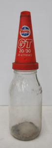 Lot 213 - Vintage One Litre Glass Oil Bottle w Vintage Plastic Ampol GT2030 SD A