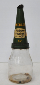 Lot 228 - Vintage One Imperial Pint Glass Oil Bottle w Vintage Tin Energol Visco