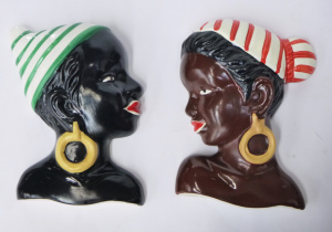 Lot 242 - 2 x modern Retro style Ceramic Wall Plaques of African Girls - not mar