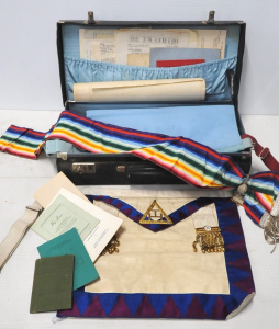 Lot 258 - Vintage Lot of Masonic Items incl Aprons, Regalia, Medallions , Manual