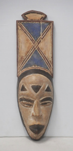 Lot 268 - Vintage Carved wooden African Tribal Mask - hand decorated, w rectangu