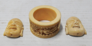 Lot 295 - 3 x Pces of Carved Bone incl 2 x Laughing Budha Pendants & Carved