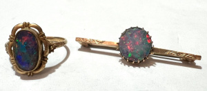 Lot 314 - 2 x pces ladies 9ct gold jewellery - Opal Ring & bar brooch TW 4 6