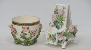 Lot 325 - 2 x Pces - Victorian Porcelain w Applied Floral Decoration - Moore Bro