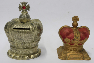Lot 345 - 2 x Vintage Coronation Crown money boxes incl 1953 Coronation Queen El