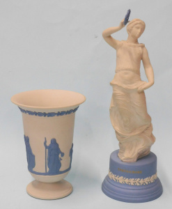 Lot 350 - 2 x Pces Wedgwood Blue & White Jasperware incl Terpsichore Figure