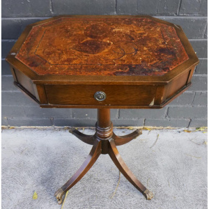 Lot 3 - Vintage Regency style small wooden octagonal occasional table with leath