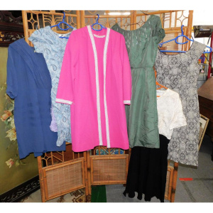 Lot 21 - Group lot Vintage Ladies clothing inc 1970s Hot Pink Crimplene Dress &