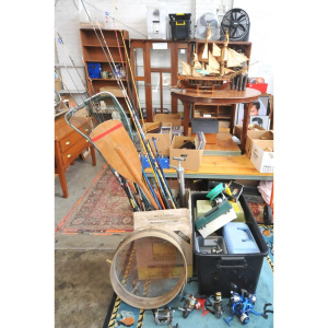 Lot 23 - 2 x Boxes of Mixed Fishing Rods & Equipment incl Vintage Cane Fishi
