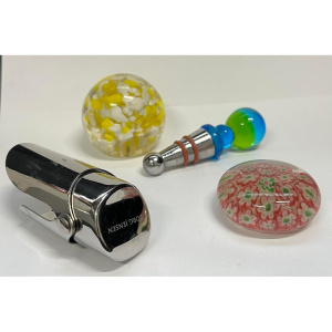 Lot 56 - Group - 2 x glass paperweights, art glass & Georg Jensen bottle st