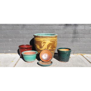 Lot 101 - Lot of Ceramic Planters incl Les Blakbrough Sturt Pottery Plate AF, La