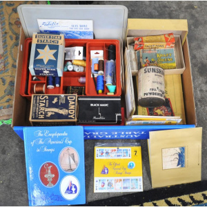 Lot 103 - Box of Vintage Crafting & Packaging incl Stamps, Vintage Kraft Che