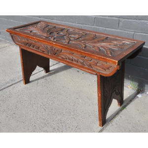 Lot 135 - Vintage Cedar & Pine Lift Top Bench Seat w Heavily Carved Decorati