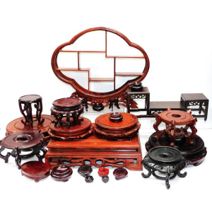 Lot 152 - Group lot of Oriental Rosewood & other carved wooden display stand