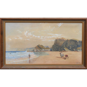 Lot 170 - Artist Unknown Framed c1896 British Watercolour - Watergate Bay, near