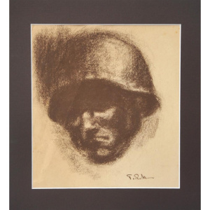 Lot 175 - Teisutis Zikaras (1922-1991) Mounted Conte - The Soldier - Signed lowe