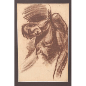 Lot 176 - Teisutis Zikaras (1922-1991) Mounted Conte - Man in Anguish - Signed &