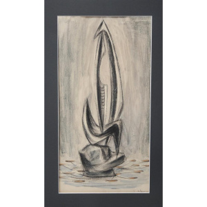 Lot 177 - Teisutis Zikaras (1922-1991) Mounted Charcoal & Watercolour - Stud