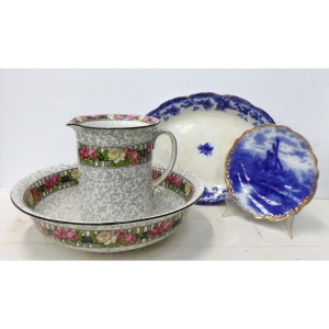 Lot 181 - Group lot of Vintage China incl Flow Blue Wedgwood & Co Meat platt