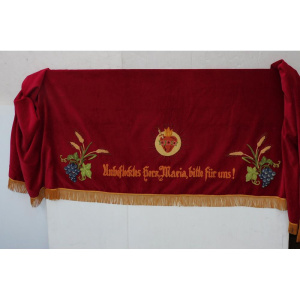 Lot 182 - Vintage German Alter Cloth - Red velvet with gold fringe with applique