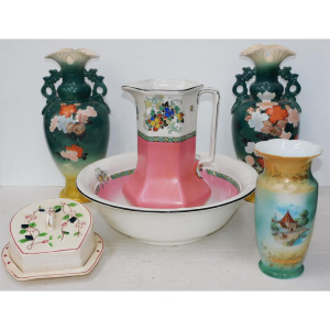 Lot 183 - Group lot of Vintage inc Meakin ceramic Wash stand & Basin, Pair J