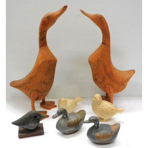 Lot 225 - Group lot of Bird Figures inc Pair Carved wooden ducks 44cmH, Pair Pew