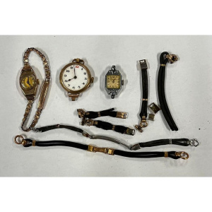 Lot 280 - Group vintage ladies watches, straps incl 9ct rose gold af, Rose gplat