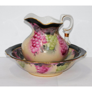 Lot 305 - Vintage Japanese Nippon Hand Painted Wash Basin & Water Jug - Pink