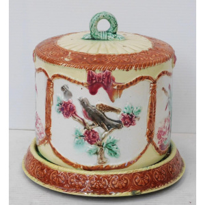 Lot 326 - Victorian Majolica ceramic Cheese dome - Round with raised blossom bra