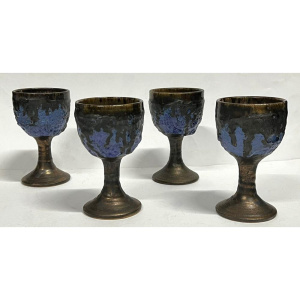 Lot 336 - Set 4 x 1970s Robert Beck fat lava Australian pottery wine goblets, co