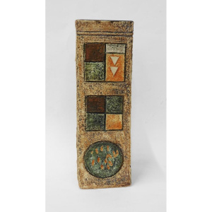 Lot 353 - Troika Pottery Vase - Square with Earth tones signed to base 23cm H